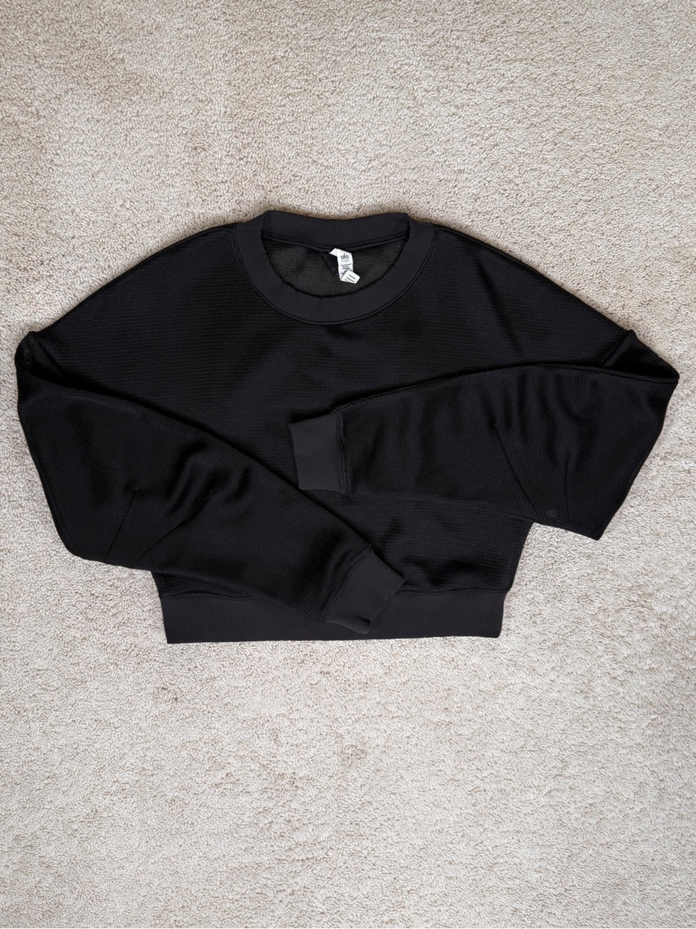 ALO Yoga Row Long Sleeve Black Mesh Athletic Crop Pullover Sheer Top - Picture 16 of 17